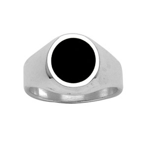 Chevalière en argent petit plateau ovale en onyx synthétique