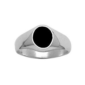 Chevalière en argent plateau ovale 10mm X 8mm en onyx synthétique