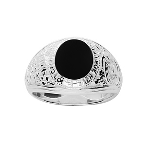 Chevalière universitaire américaine en argent University avec plateau en onyx synthétique