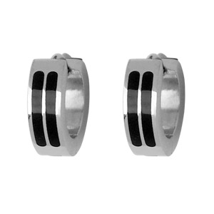 Créoles articulées en acier et 2 bandes en résine noire