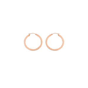 Créoles en acier et PVD rose fil carré et martelé en losange 35mm