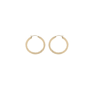 Créoles en acier et PVD jaune fil carré et martelé en losange 35mm