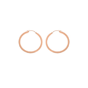 Créoles en acier et PVD rose fil carré et martelé en losange 45mm