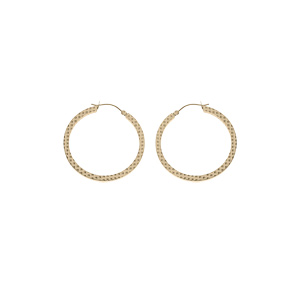 Créoles en acier et PVD jaune fil carré et martelé en losange 45mm