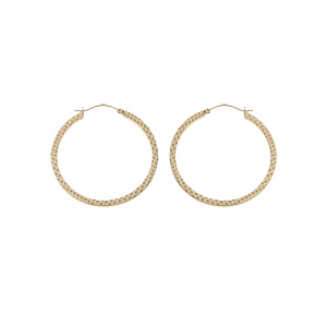 Créoles en acier et PVD jaune fil carré et martelé en losange 55mm