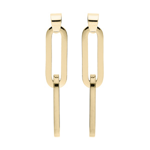 Boucles d’oreille en acier et PVD jaune grande maille rectangulaire et fermoir poussette