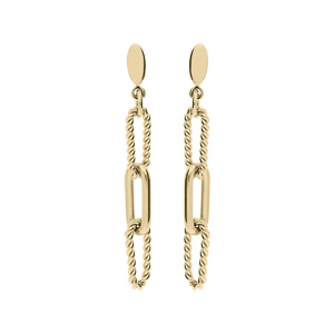 Boucles d’oreille en acier et PVD jaune mailles rectangulaires avec motifs et fermoir poussette