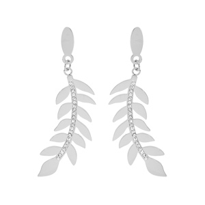 Boucles d’oreille en acier feuillage suspendu avec cristaux et fermoir poussette