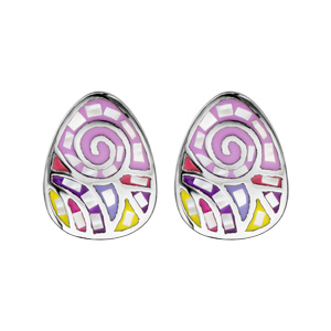 Boucles d’oreille Stella Mia en acier avec nacre rose, violet et jaune et fermoir poussette
