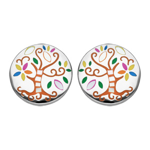 Boucles d’oreille Stella Mia rond arbre de vie multi couleur et nacre et fermoir poussette