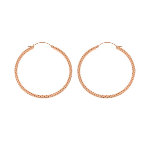 Créoles en acier et PVD rose fil carré et martelé en losange 65mm