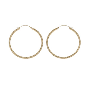 Créoles en acier et PVD jaune fil carré et martelé en losange 65mm