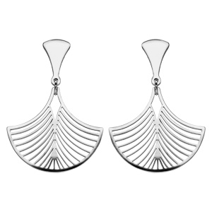 Boucles d’oreilles en acier plume de paon suspendu et fermoir poussette