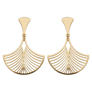 Boucles d'oreilles en acier et PVD jaune plume de paon suspendu et fermoir poussette