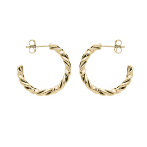 Créoles en acier et PVD jaune torsade 24mm et fermoir poussette
