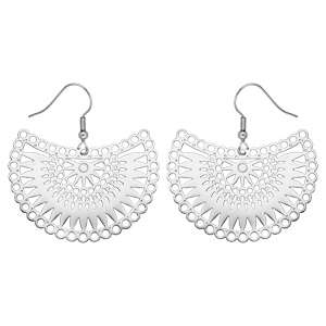 Boucles d'oreilles en acier demi-soleil dentelé suspendu et fermoir crochet