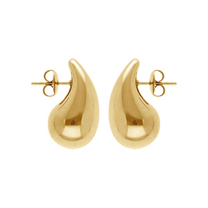 Boucles d’oreille tige acier PVD doré taille moyenne forme goutte incurvee 26 mm x 15 mm