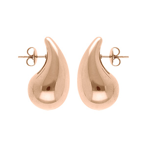 Boucles d’oreille tige acier PVD rose grande goutte (dim 33mm x 18 mm)