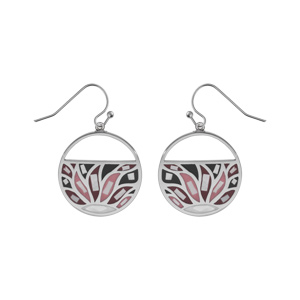 Boucles d’oreille Stella Mia en acier rond tons rosés et nacre blanche fermoir crochet