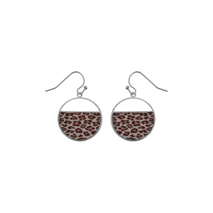 Boucles d’oreille acier ronde avec résine léopard fermoir crochet
