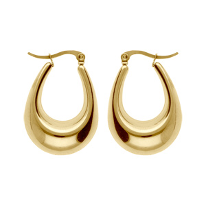 Créoles acier doré jaune forme ovale bombée