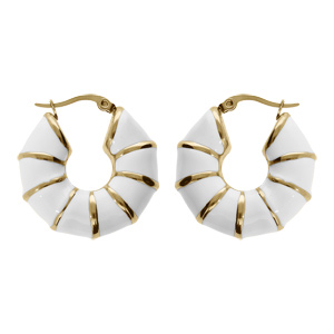 Créoles acier doré jaune forme ronde résine blanche 26mm