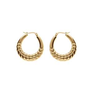 Créoles en acier PVD doré jaune épi de blé 27mm