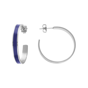 Créoles en acier couleur fond bleu 30mm et fermoir poussette