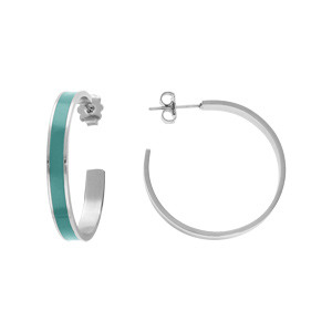 Créoles en acier couleur fond turquoise 30mm et fermoir poussette