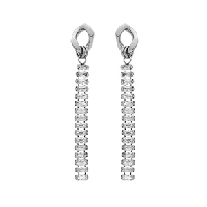 Boucles d'oreille en acier pendantes avec chaînette d'oxydes blancs sertis en cascade et fermoir pou