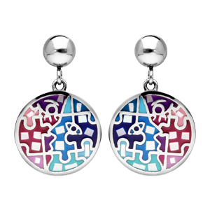 Boucles d'oreille pendantes en acier Stella Mia ronde multi-couleur et nacre et fermoir poussette