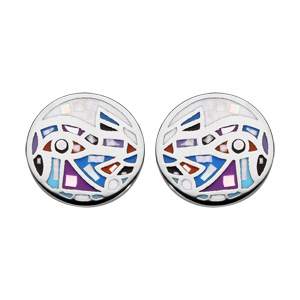Boucles d'oreille en acier Stella Mia ronde multi-couleur et nacre et fermoir poussette