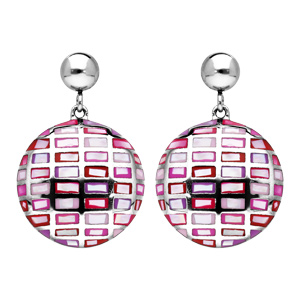 Boucles d’oreille pendantes en acier Stella Mia ronde rose et nacre et fermoir poussette