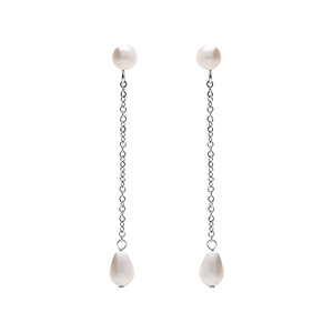 Boucles d’oreille tige acier, pendantes avec perles de culture d’eau douce