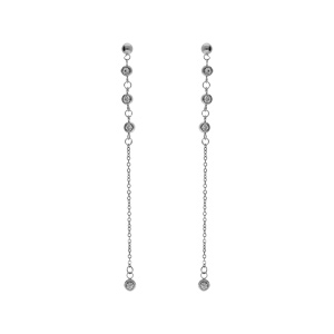 Boucles d'oreille tige acier, pendantes avec oxydes blancs sertis clos