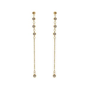Boucles d'oreille tige acier et PVD doré pendante avec oxydes blancs sertis clos