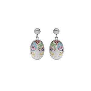 Boucles d’oreille Stella Mia en acier avec motif paon multi couleur et Nacre et fermoir poussette