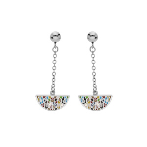 Boucles d'oreille Stella Mia en acier chaînette avec motifs multi couleur et Nacre et fermoir pousse