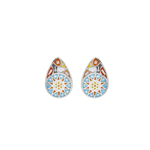Boucles d’oreille Stella Mia en acier goutte mosaique multi couleur et Nacre et fermoir poussette