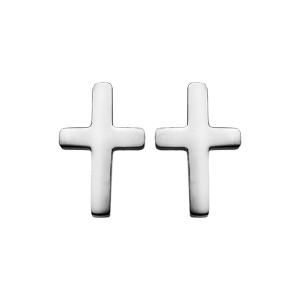 Boucles d’oreille en acier croix lisse et fermoir poussette