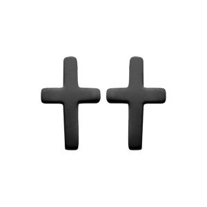 Boucles d’oreille en acier et PVD noir croix lisse et fermoir poussette