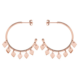 Créoles en acier et PVD rose fantaisie avec pampilles losanges 30mm et fermoir poussette