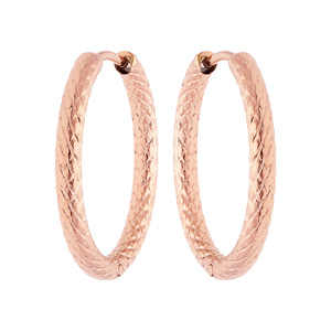 Créoles en acier et PVD rose fantaisie motif épis en 23mm