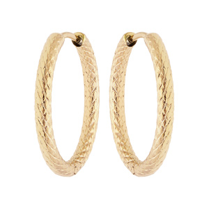 Créoles en acier et PVD jaune fantaisie motif épis en 23mm