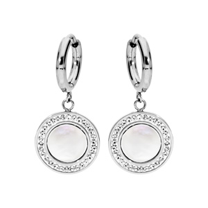 Créoles en acier avec anneau suspendu effet Nacre et strass blancs