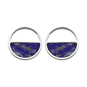 Boucles d'oreille en acier cercle avec Lapis Lazuli véritable et fermoir poussette