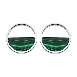 Boucles d’oreille en acier cercle évidé avec Malachite véritable