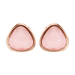 Boucles d’oreille en acier et PVD rose pierre naturelle Quartz rose et fermoir poussette