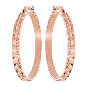 Créoles en acier et PVD rose martelée diamètre 33mm