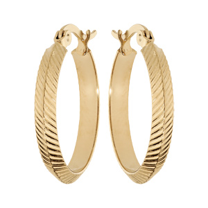 Créoles en acier et PVD jaune diamantée striée diamètre 22mm